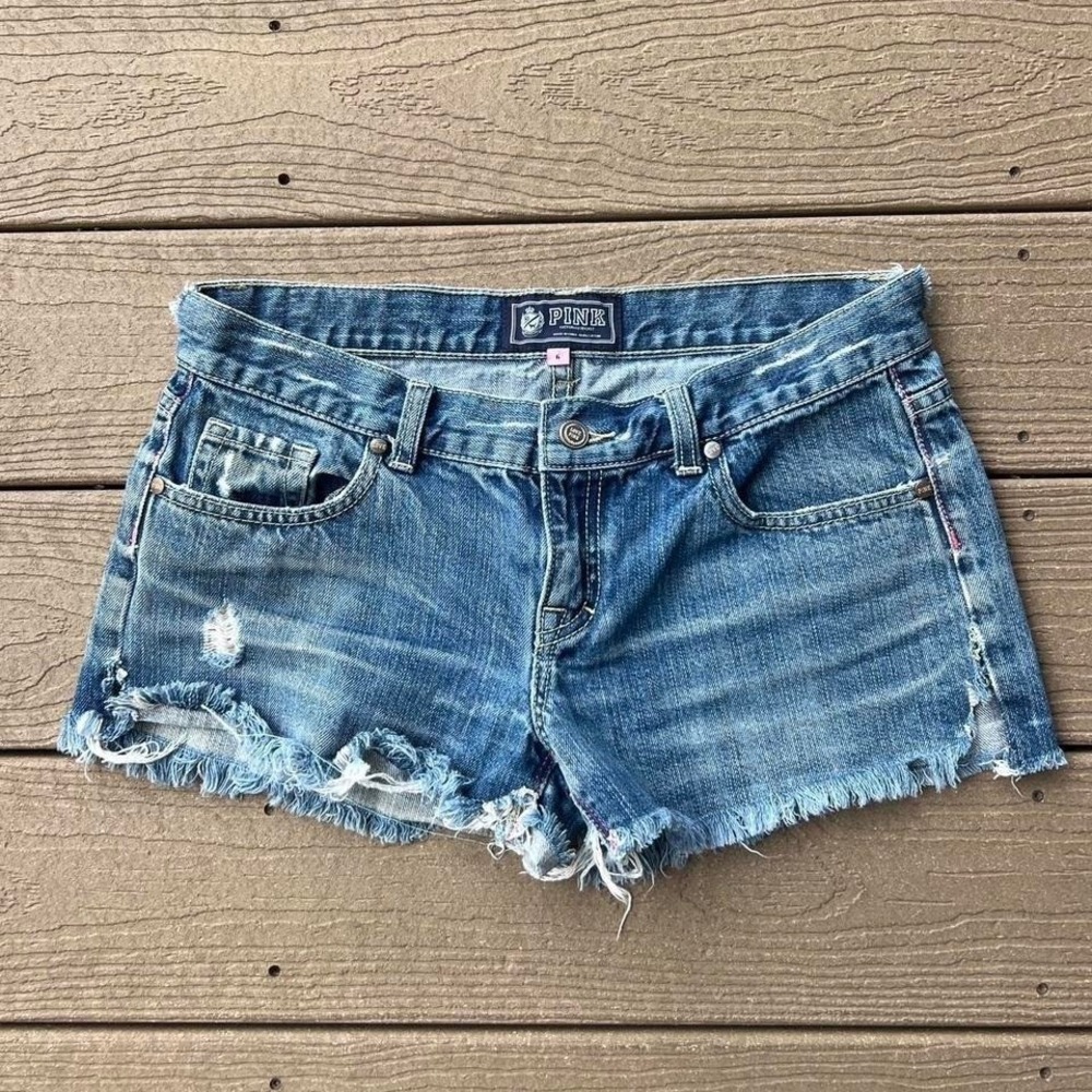 Y2K PINK VS Denim Mini Shorts Cut Off Distressed Size 6 Preppy